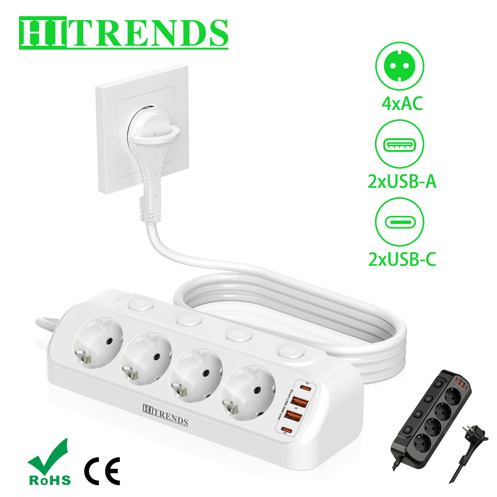Power Strip Flat - Multipresa multitatto con presa da tavolo