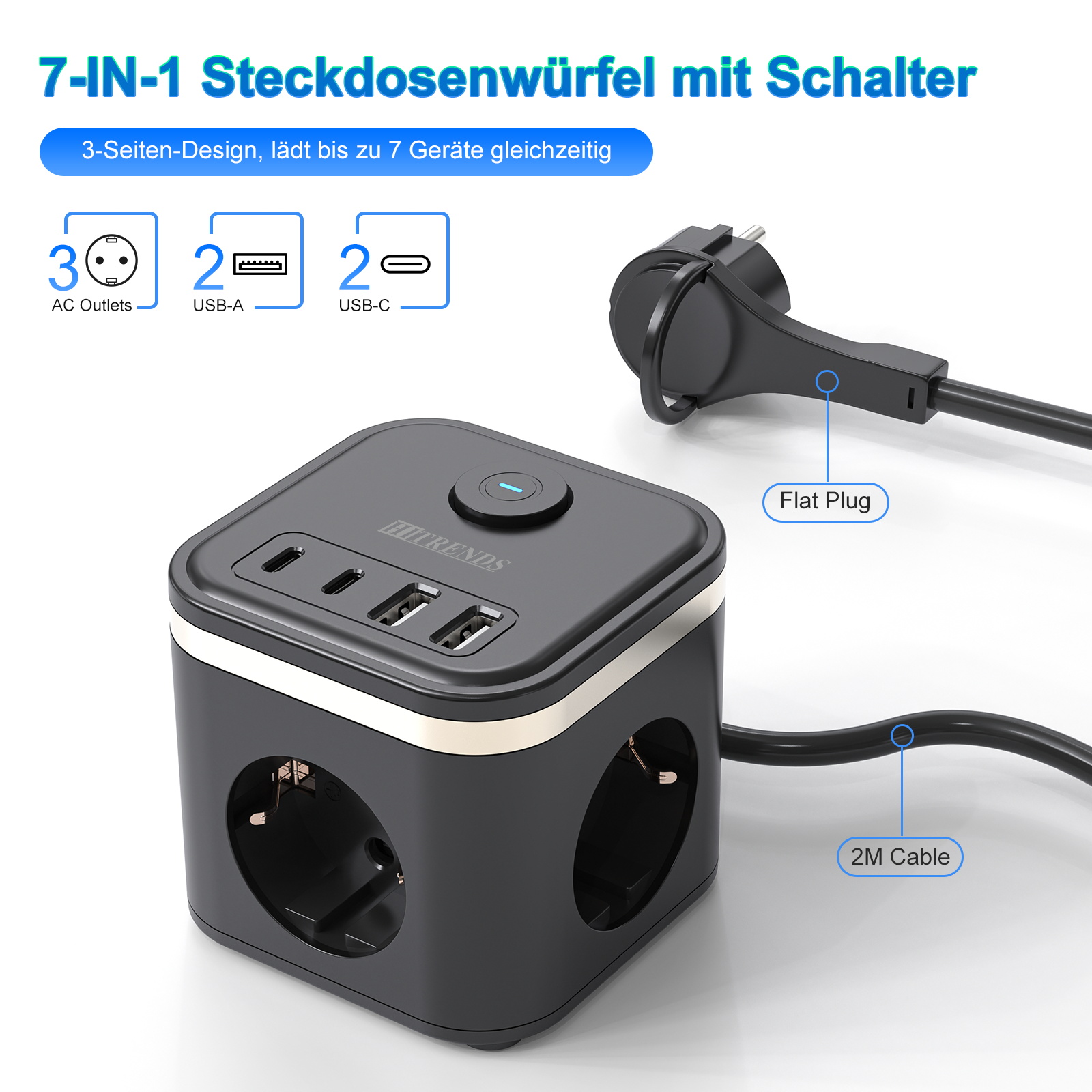 Power Strip Flat - Cubo multipresa con presa piatta UE